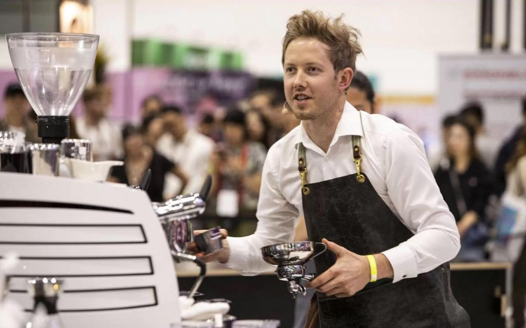 Matthew Lewin competes at a barista competition.