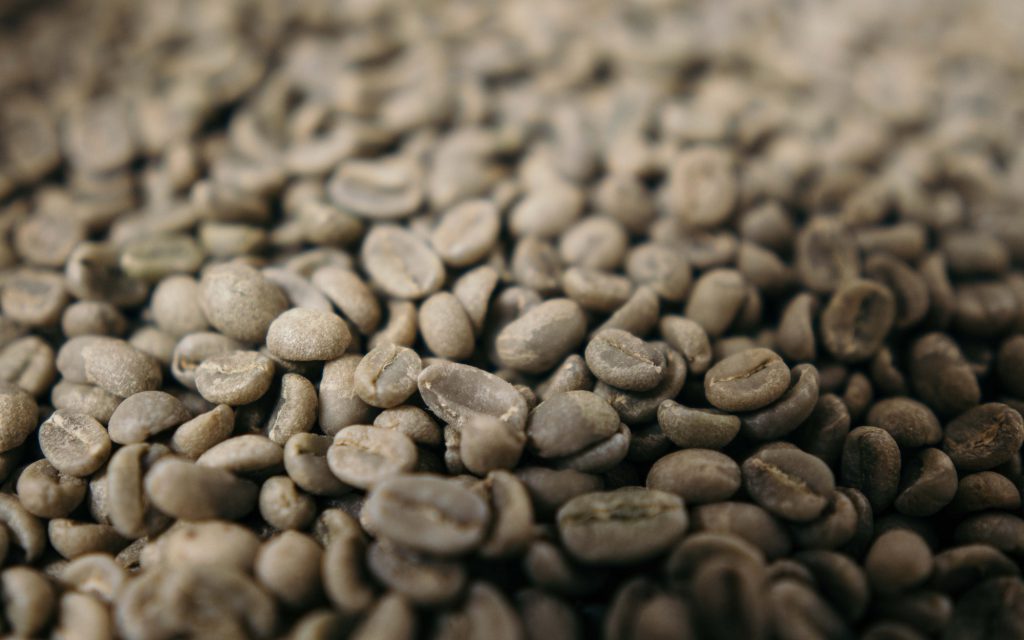 Frozen green coffee beans in bulk.