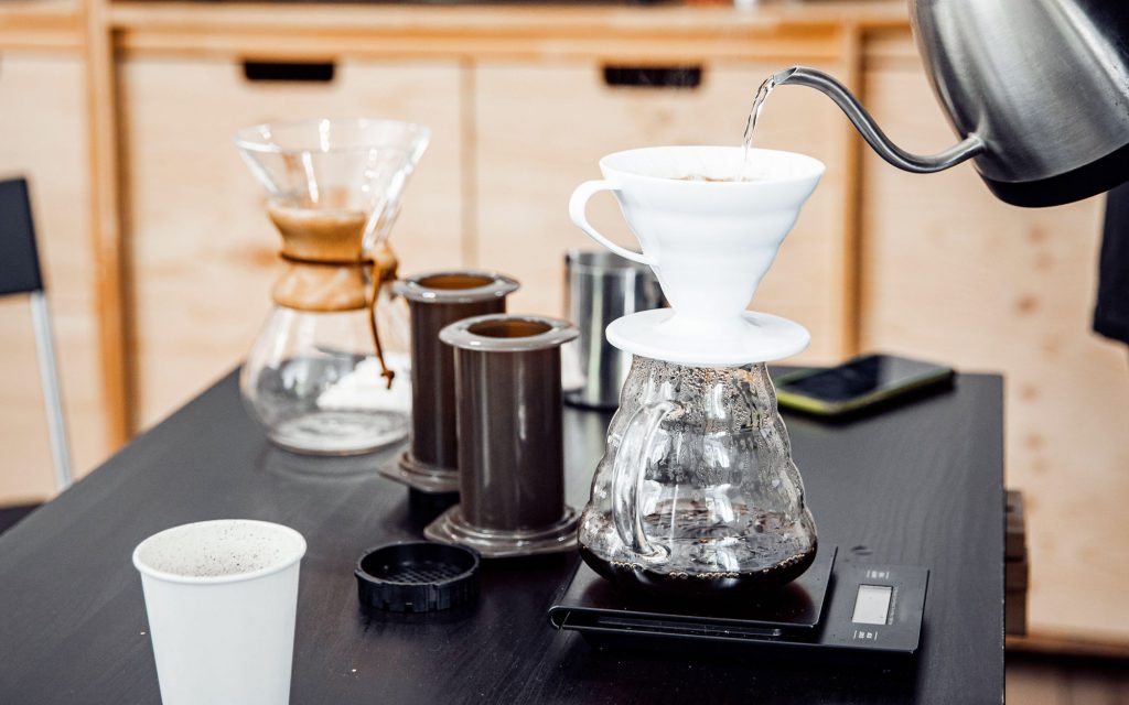 Alternative method of making coffee including pour over and AeroPress.