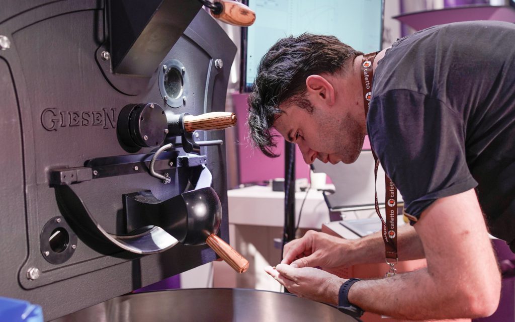 A competitor prepares for the World Roasting Championship competition.