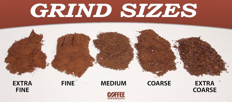 Different coffee grind sizes from extra fine to extra coarse.