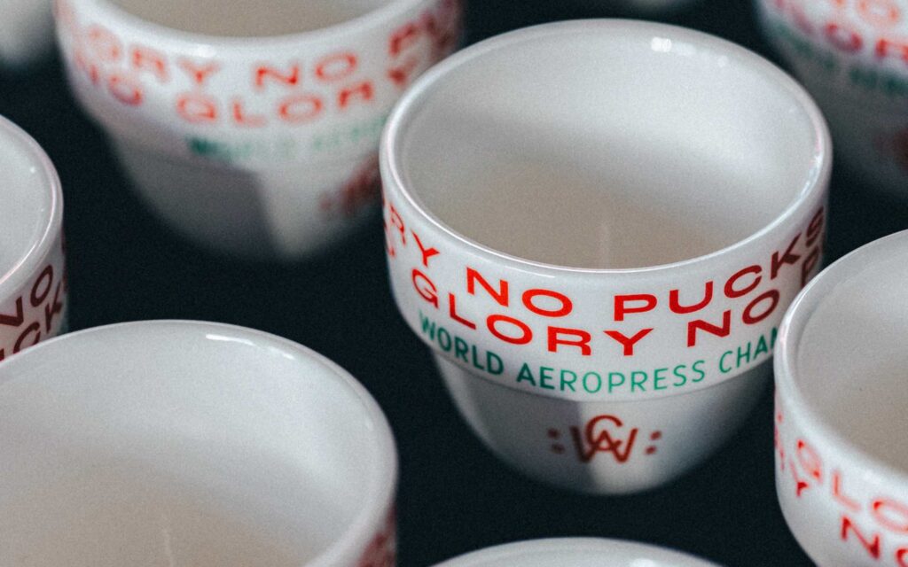 AeroPress World Championship cups for tasting.