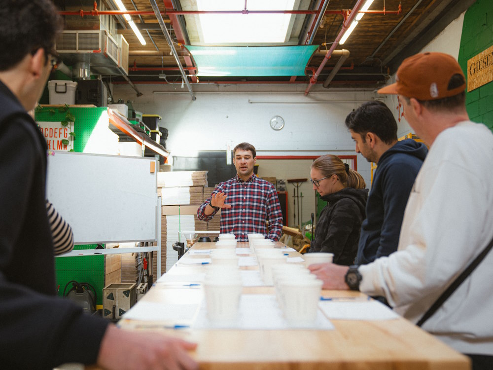 A cupping session at Ethica Coffee Roasters.