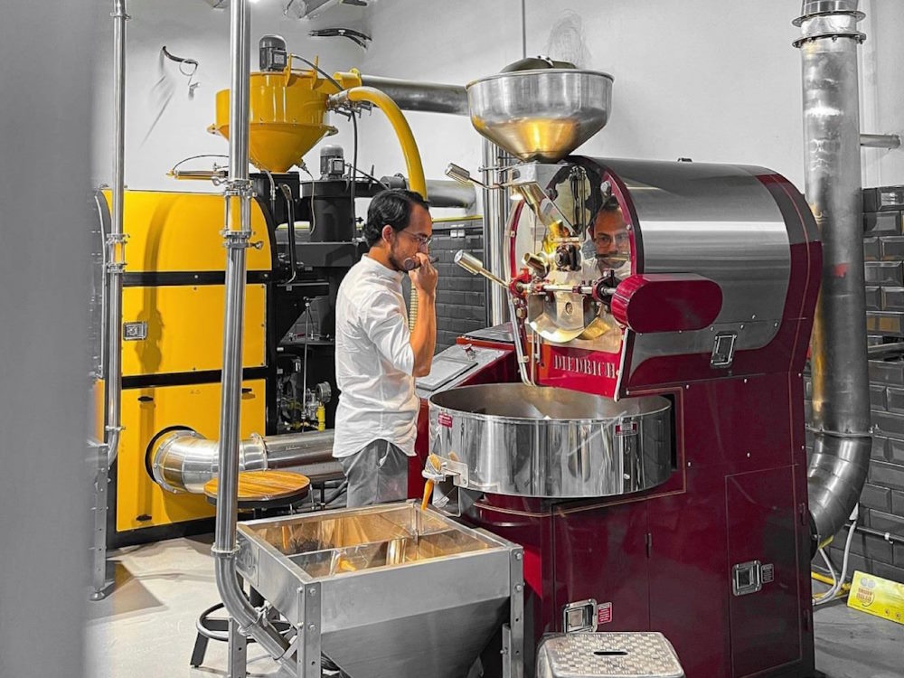 A roaster at Bunista Coffee in Saudi Arabia.